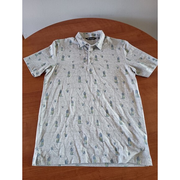 Travis Mathew Shirt Mens Medium Gray Golf Polo Hawaiian Pineapple Print - Picture 3 of 8